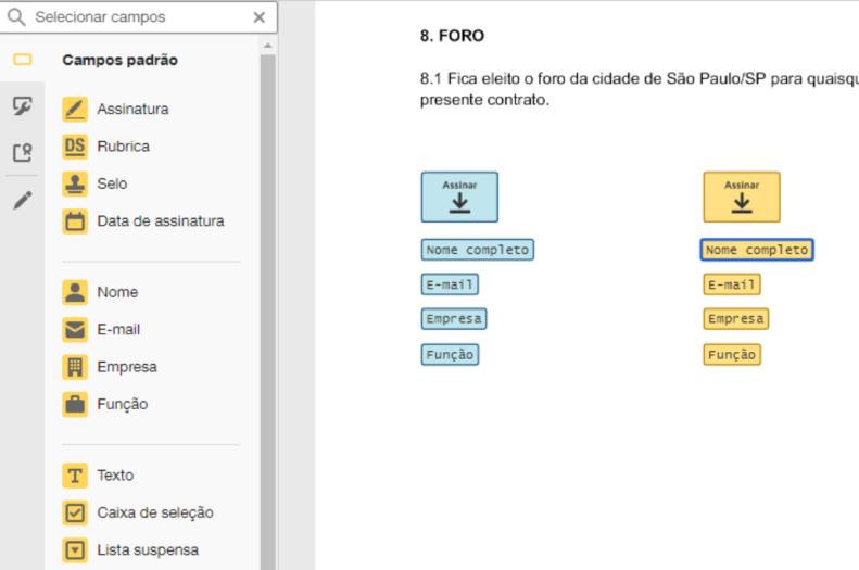 esignature docusign adicionar campos