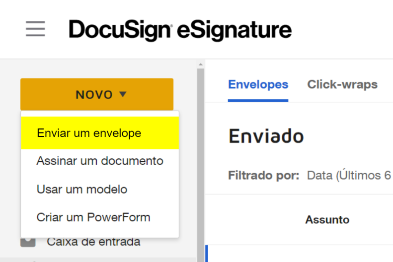 esignature docusign enviar envelope